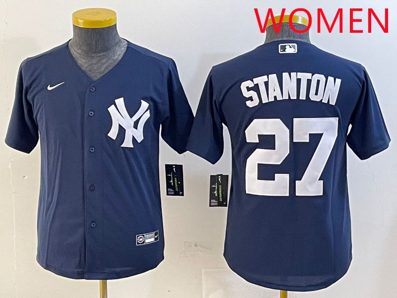 Women New York Yankees 27 Stanton Blue Game 2025 Nike MLB Jersey style 1